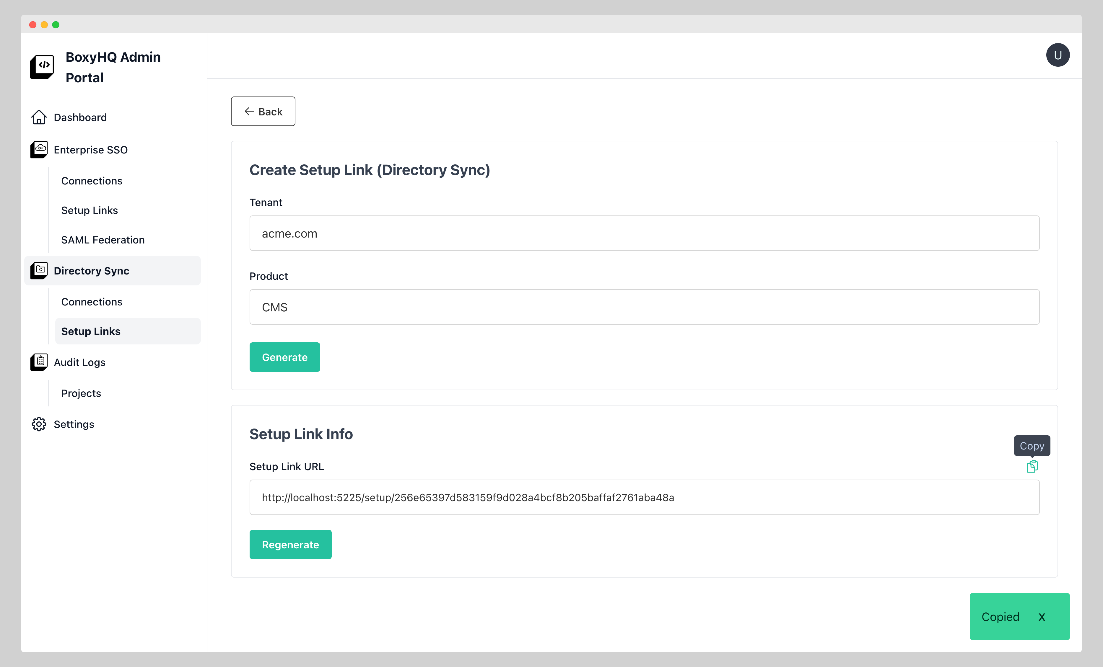 setup link copied